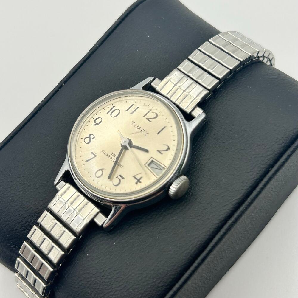 Vintage Timex Silver St. Steel Mechanical Women’s Watch Working New Battery